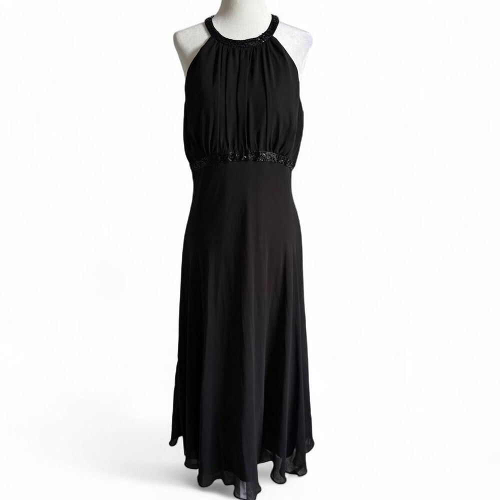 Vintage 90s black beaded halter maxi dress size 14 by Jones Wear Dress